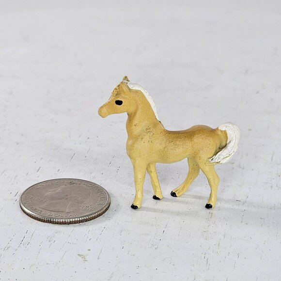 Miniature Metal Palomino Horse Figurine Hand Painted Collectible Mini Stallion - Picture 2 of 8